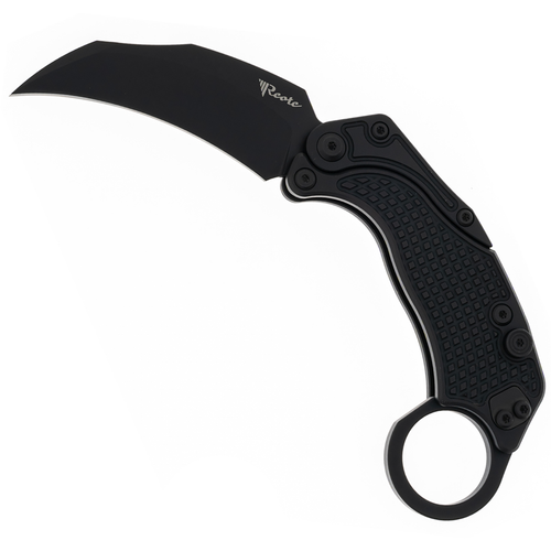 Reate Knives EXO-K Button Lock Karambit Gravity Knife Black Handle Black PVD Blade w/ Trainer