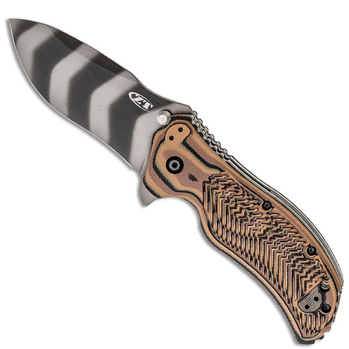 Zero Tolerance 0350TSHB Assisted Liner Lock Flipper VZ Hyena Brown and Black G-10 Handle Tiger Stripe Blade