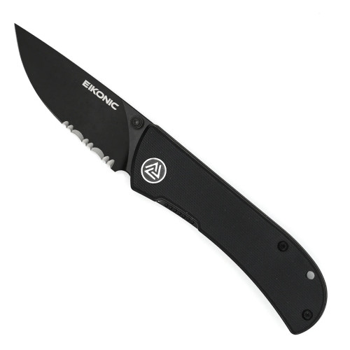 Eikonic Knives HEAdesigns Fairwind Liner Lock Night Black G10 Handle Black Stonewash Serrated Blade
