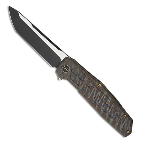We Knife Co. Shadowfire Frame Lock Tiger Stripe FlamedTitanium Handle Black Stonewashed Two Tone Blade WE22035-4