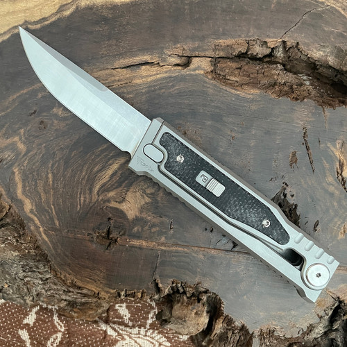 Reate EXO M S/E Gravity Knife Titanium Handle w/ Black Micarta Inlay Satin Standard Blade