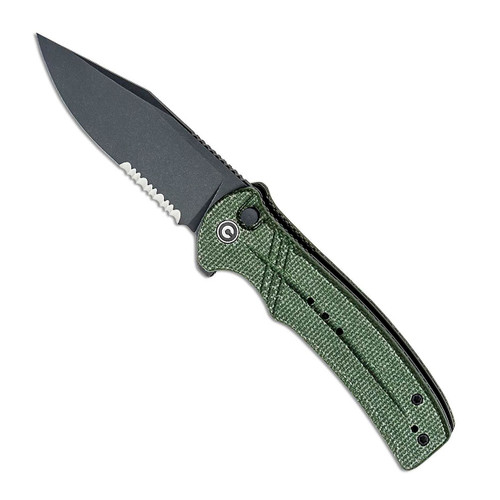 Civivi Cogent Button Lock Green Micarta Handle Blackwashed Combo Blade C20038E-4