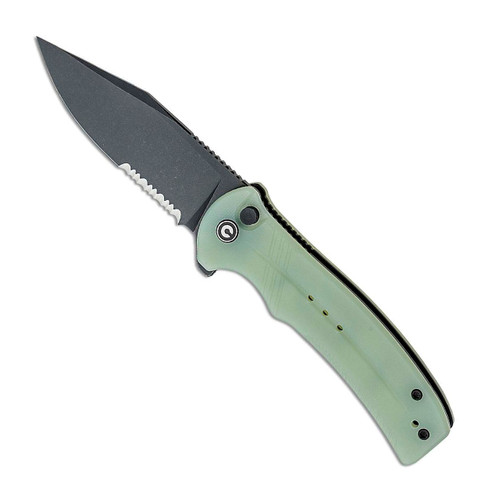 Civivi Cogent Button Lock Natural Jade G10 Handle Blackwashed Combo Blade C20038E-3