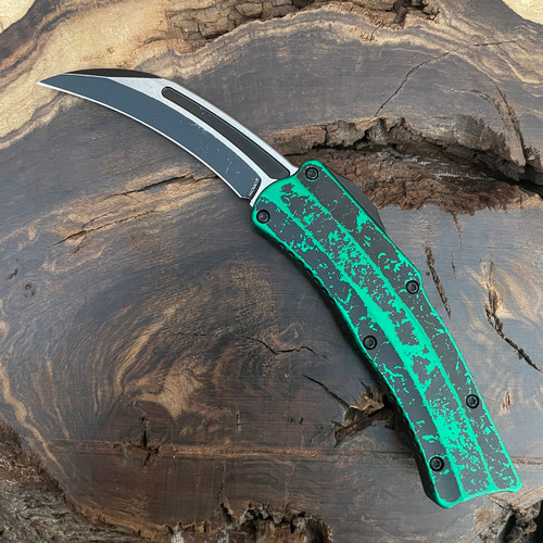 Heretic Knives ROC Curved OTF Breakthrough Toxic Green Handle Two Tone Battle Black Standard H060-14A-BRKTGR