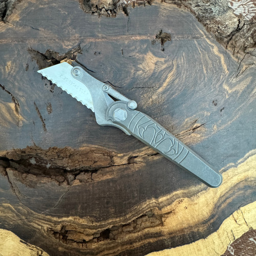 G&G Hawk Shortcut Utility Knife Stonewash Titanium Frame and Flipper Serrated