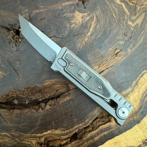 Reate EXO Mini T/E Gravity Knife Titanium Handle w/ Black Micarta Inlay Stonewash Standard Blade