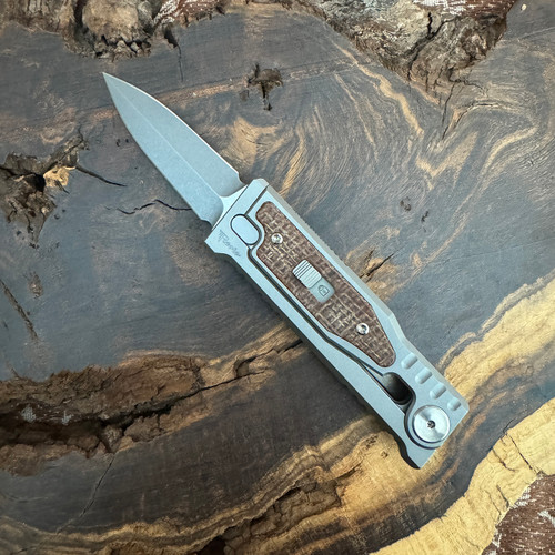 Reate EXO Mini D/E Gravity Knife Titanium Handle w/ Burlap Micarta Inlay Stonewash Standard Blade