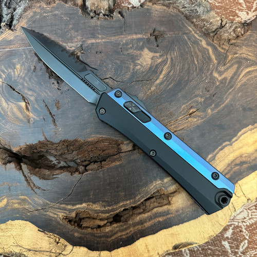 Microtech Glykon Bayonet Blue Ti Accents DLC Serrated Blade DLC Hardware Signature Series 184-2DLCBL