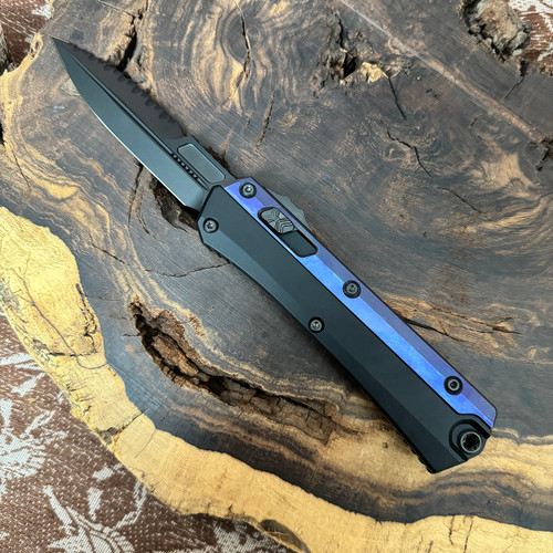 Microtech Glykon Bayonet Purple Ti Accents DLC Serrated Blade DLC Hardware Signature Series 184-2DLCPU