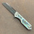 Heretic Knives Jinn Manual Custom Button Lock Titanium Handle w/ Abalone Inlays Hand Ground Blued Vegas Forge Herringbone Blade