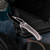 Heretic Knives Custom Wraith V4 Manual Bowie Vented Distressed Titanium Handle Hand Ground Cracked Ice M390 Blade Mother of Pearl Button Inlay