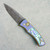 Pro-Tech Duke 2 Auto 2-Tone Blue/Gold Titanium Handles w/ Mosaic Abalone Inlay Chad Nichols Raindrop Damascus Blade 2026DUKECUSTOM004