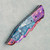 Rainy Vallotton Custom Angel Wing Dual Action Blue Mammoth Ivory Handle w/ Deville Damascus Bolsters Deville Damascus Blade
