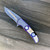 George Muller Custom Liner Lock IKBS Flipper Purple Titanium w/ Mother of Pearl & Mammoth Ivory Polished Damasteel Blade