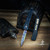 Marfione Custom UTX-70 D/E Spike Grind Hefted Black Handle Blued Mosaic Damascus Blade Blue Ti Hardware