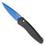 Pro-Tech Newport Solid Black Handle Sapphire Blue Blade Abalone Button 3407-SB