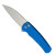 Pro-Tech Malibu Button Lock Flipper Wharncliffe Textured Blue Handle Stonewash Magnacut Blade 5305-BLUE