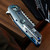 Marfione Custom Warhound Frame Lock Flipper Satin Finished Titanium Handle w/ Abalone Inlay Blue Titanium Hardware Mirror Polish M390 Blade