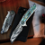 Marfione Custom Warhound Frame Lock Flipper Satin Finished Titanium Handle w/ Abalone Inlay Blue Titanium Hardware Mirror Polish M390 Blade