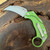 Reate Knives EXO-K Button Lock Karambit Gravity Knife Green Aluminum Handle Stonewash Blade w/ Trainer
