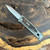 Reate EXO M D/E Gravity Knife Titanium Handle w/ Orange Black G10 Damascus Pattern Inlay Satin Standard Blade