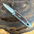 Reate EXO M D/E Gravity Knife Titanium Handle w/ Red Black G10 Damascus Pattern Inlay Satin Standard Blade