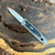 Reate EXO M D/E Gravity Knife Titanium Handle w/ Blue Black G10 Damascus Pattern Inlay Satin Standard Blade
