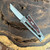 Reate EXO M T/E Gravity Knife Titanium Handle w/ Red Black G10 Damascus Pattern Inlay Satin Standard Blade