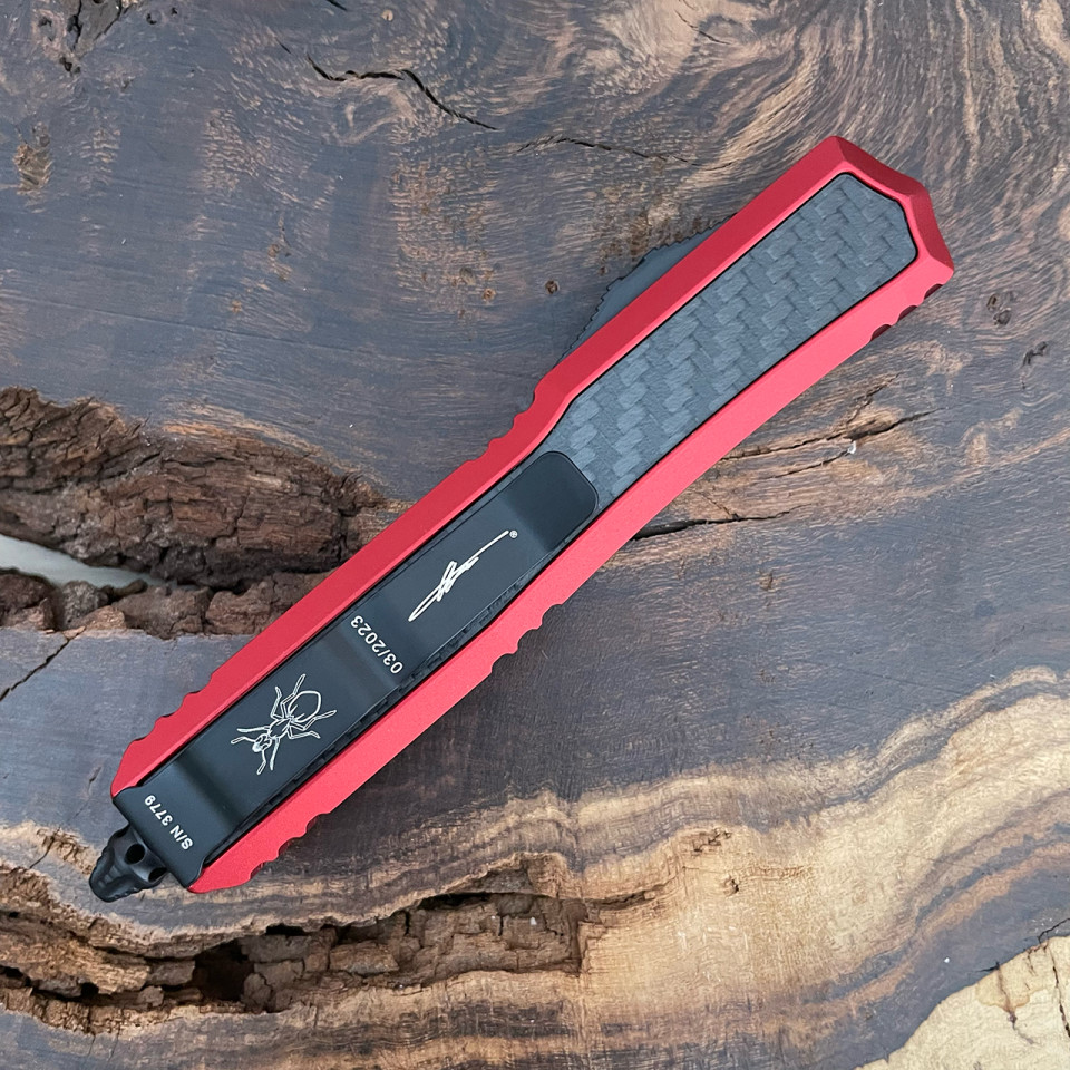Microtech Makora D/E Red w/ Carbon Fiber Inlay Black Standard Nickel ...