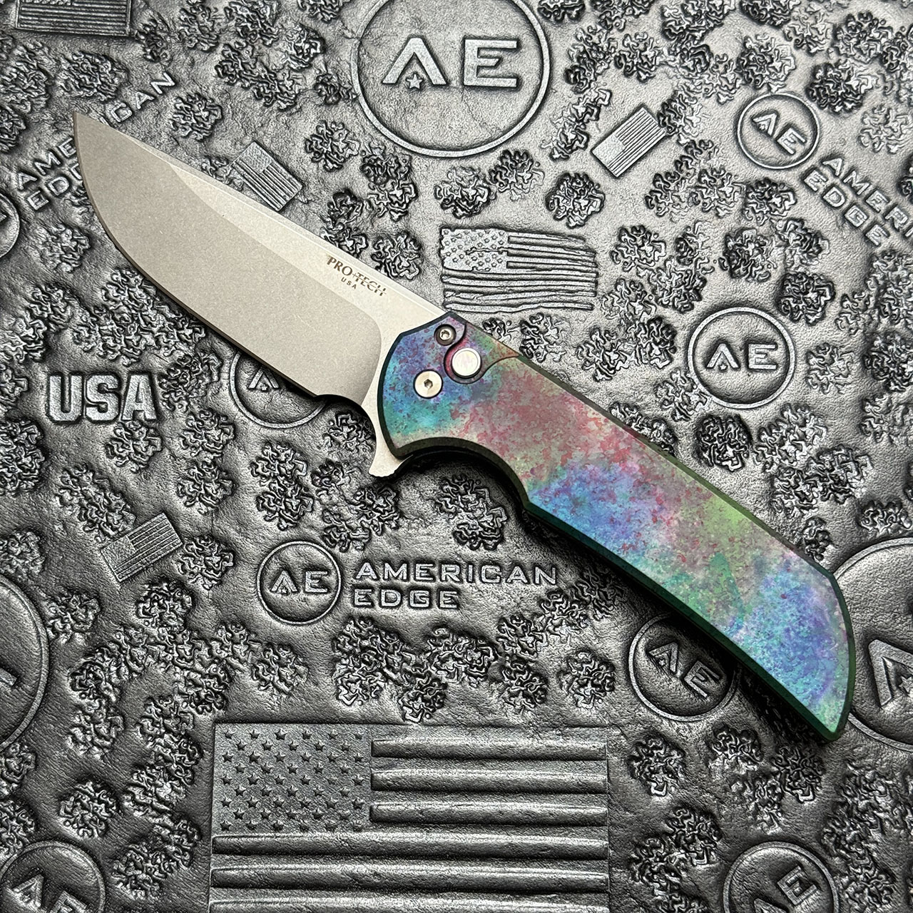 Pro-Tech Mordax Button Lock Flipper Northen Lights Handle