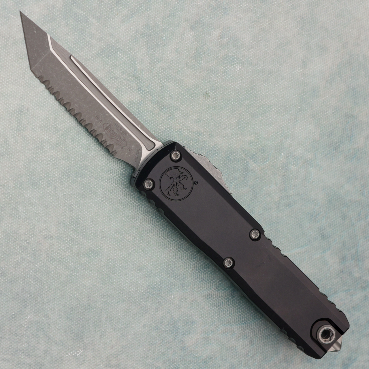 Microtech UTX-85 Gen IV T/E Black Handle Apocalyptic Full Serrated