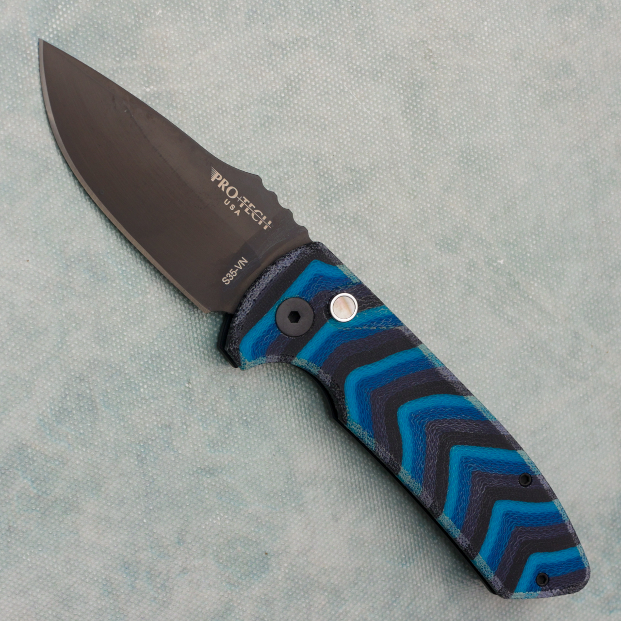 Pro-Tech Les George SBR Navy Camo Unique Micarta Top DLC Blade