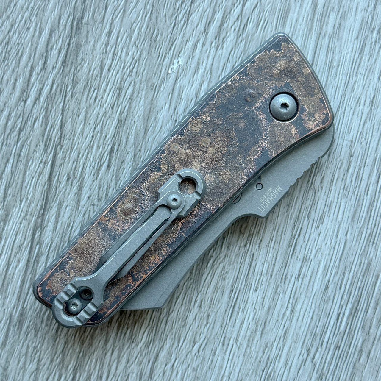 Serge Knives Guppy Hawk Lock Titanium Handle w/ Copper Onlays MagnaCut ...