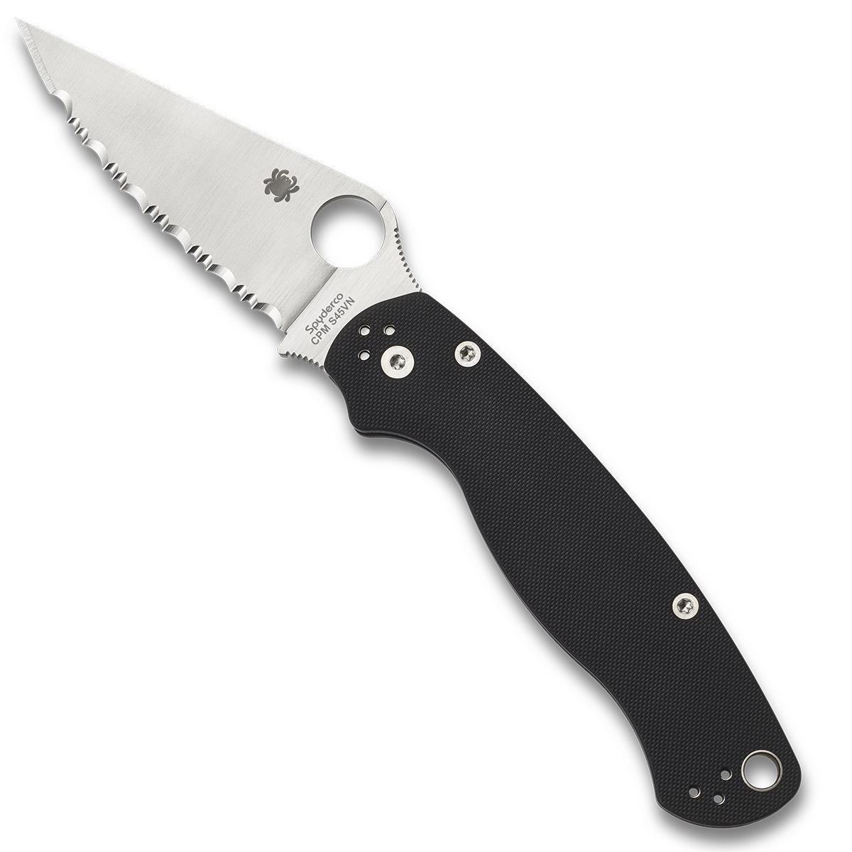 Spyderco Para Military 2 Black G10 Handle Satin Full Serrated Blade