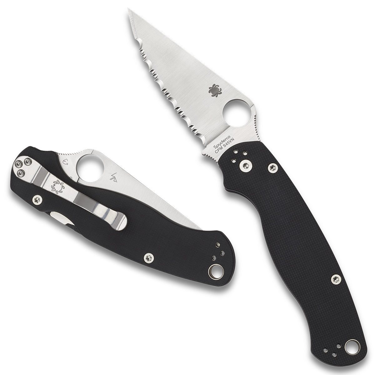 Spyderco Para Military 2 Black G10 Handle Satin Full Serrated Blade