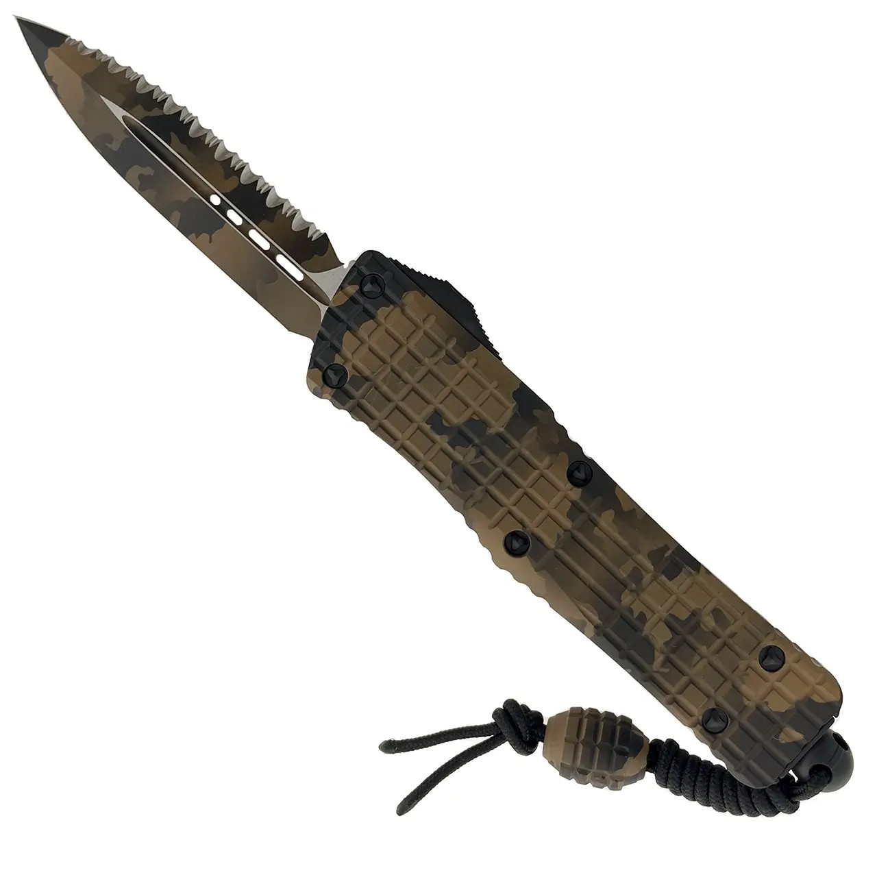 Microtech Combat Troodon D/E Frag Coyote Camo Cerakote Full Serrated