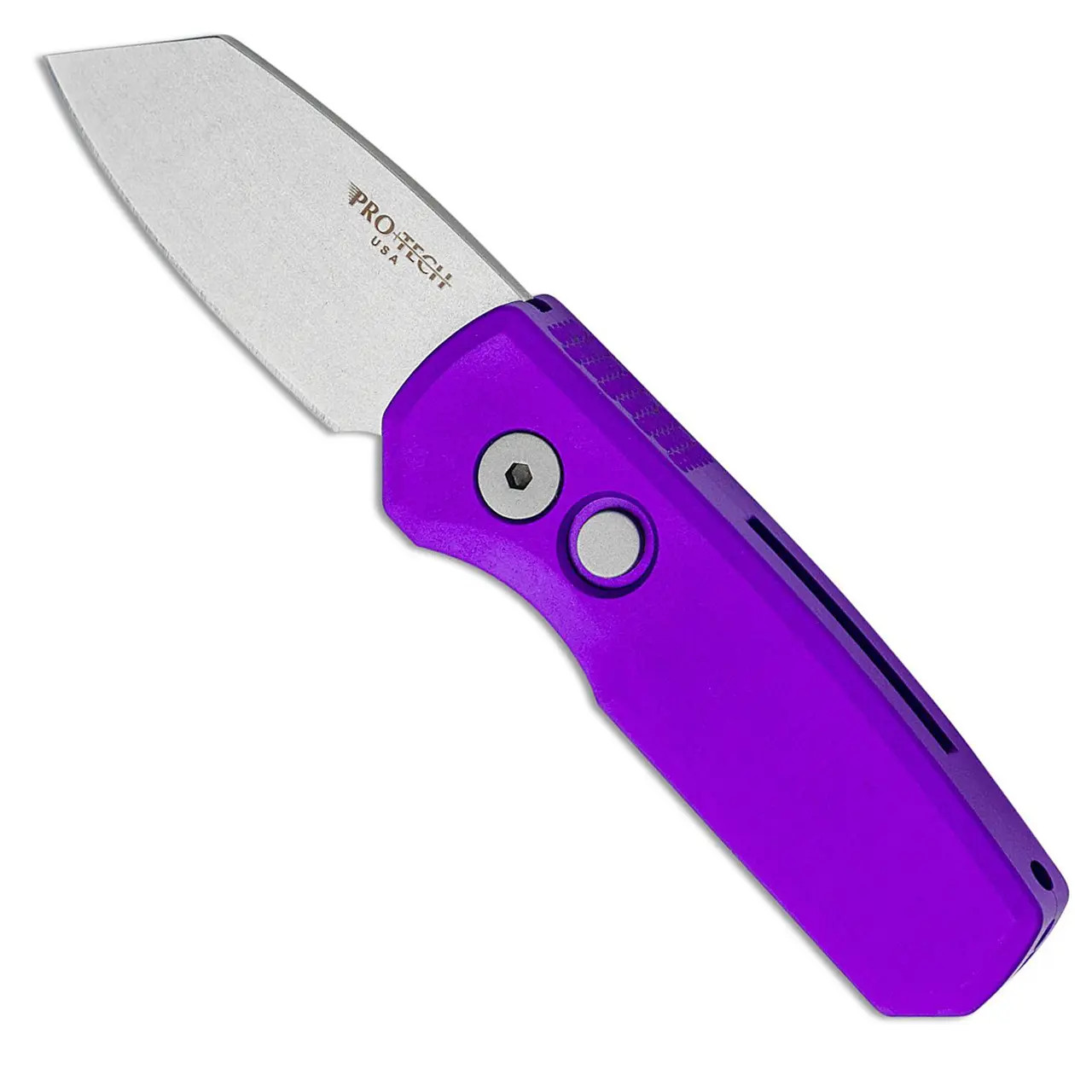 Protech Runt 5 R5401-PURPLE Solid Purple Handle 1.9 Stonewash MAGNACUT  Reverse Tanto Blade Automatic Knife