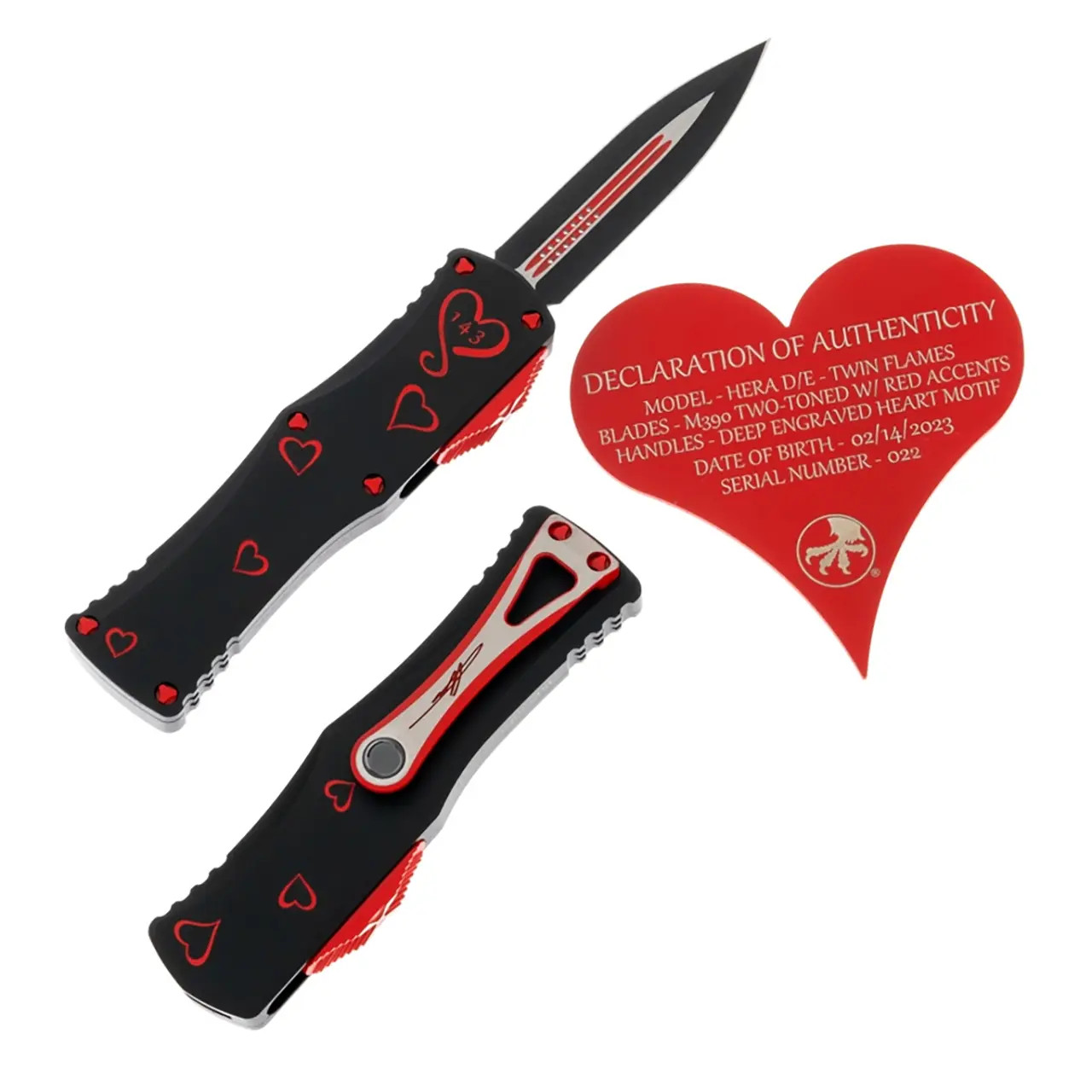 Microtech Signature Series Twin Flames Hera OTF Knife Set, Heart Deep  Engraved