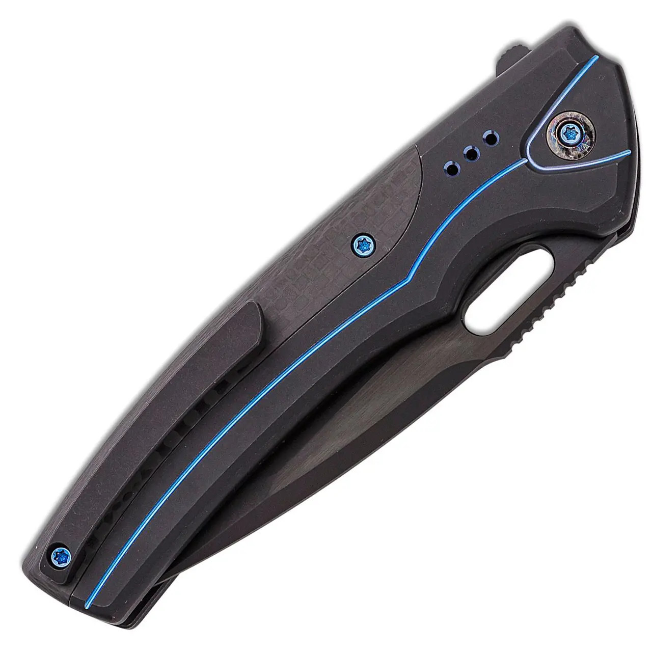 We Knife Co. Exciton Button Lock Black Titanium/Carbon Fiber Handle Black Blade Limited Edition