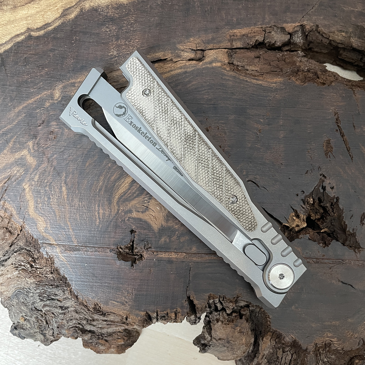 Reate EXO S/E Gravity Knife Titanium Handle w/ Green Micarta Inlay