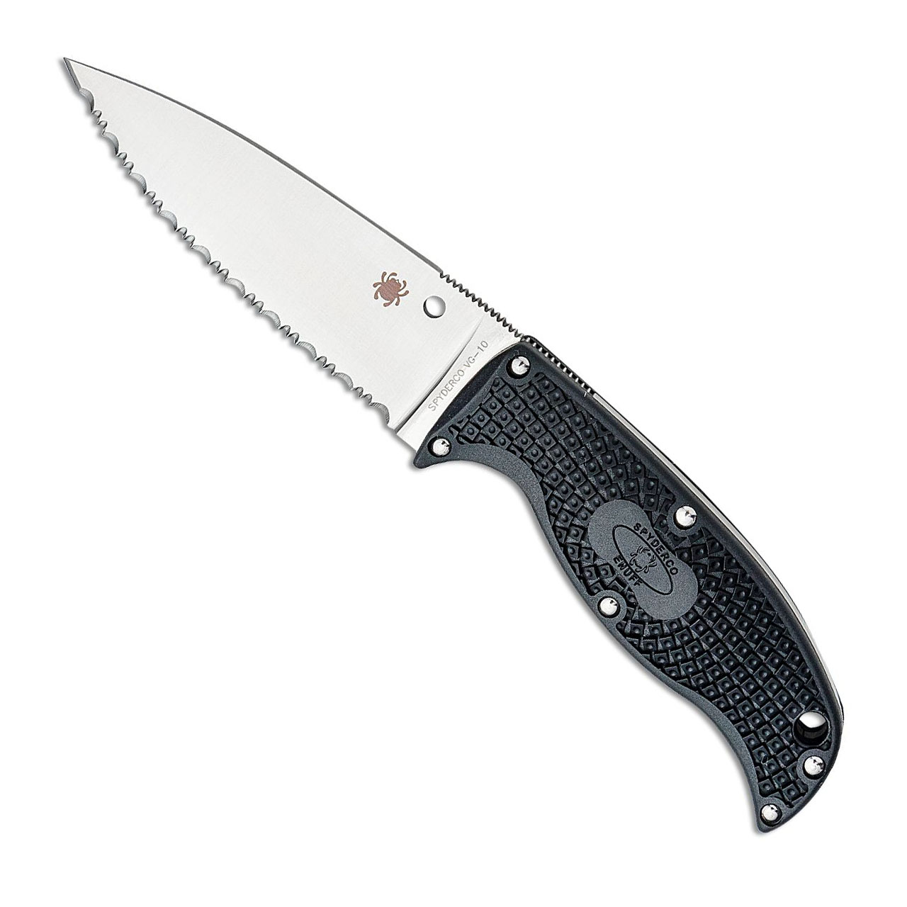 Spyderco Enuff 2 Fixed Blade Knife 3.93 VG10 Leaf Shaped Serrated Blade,  Black FRN Handles, Polymer Sheath - FB31SBK2 - Way Of Knife & EDC Gear House