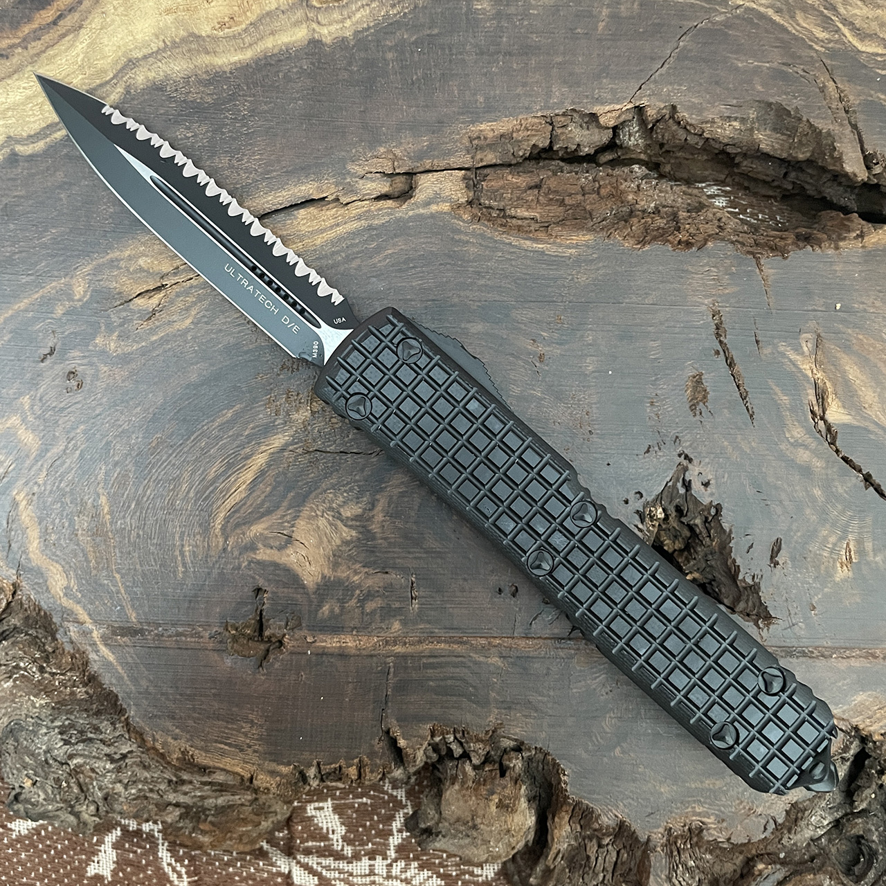 Microtech Ultratech D/E Black Frag G-10 Top Tactical Full Serrated ...