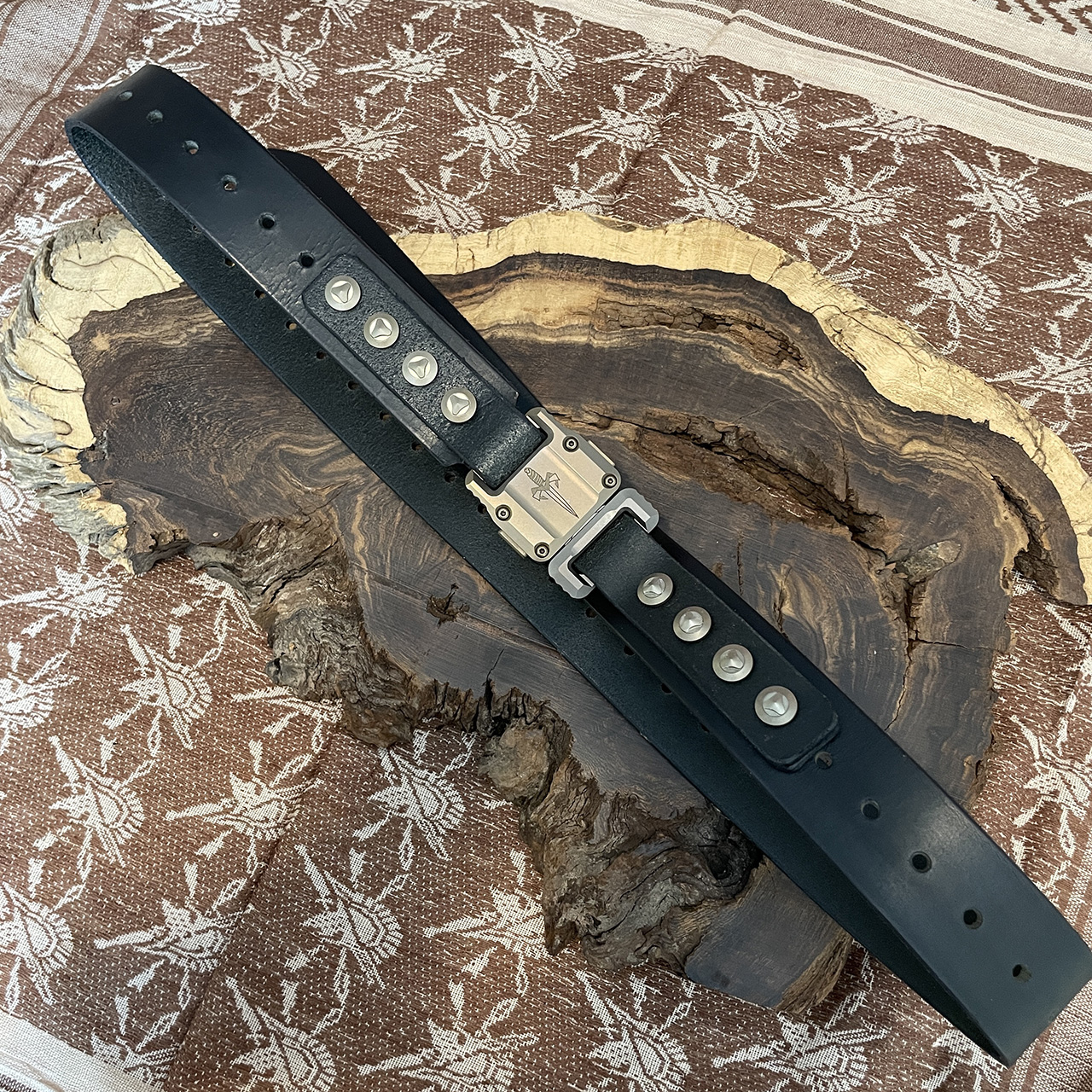 Marfione Custom Knives APIS Leather Belt @ SRKT Dark Brown Water Buffalo  Leather Bronze Titanium Buckle & Hardware