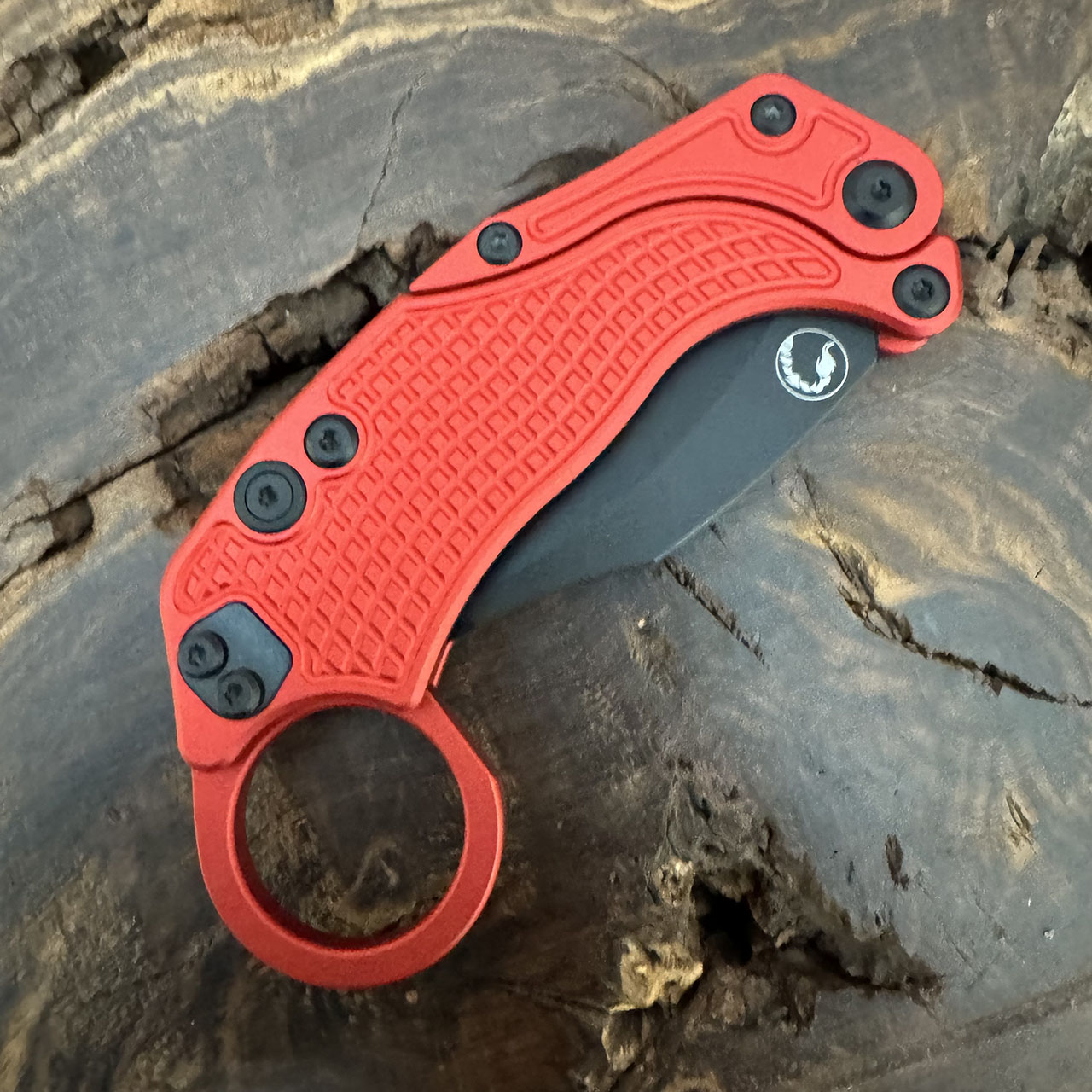 Reate Knives EXOK Button Lock Karambit Gravity Knife Red Handle Black