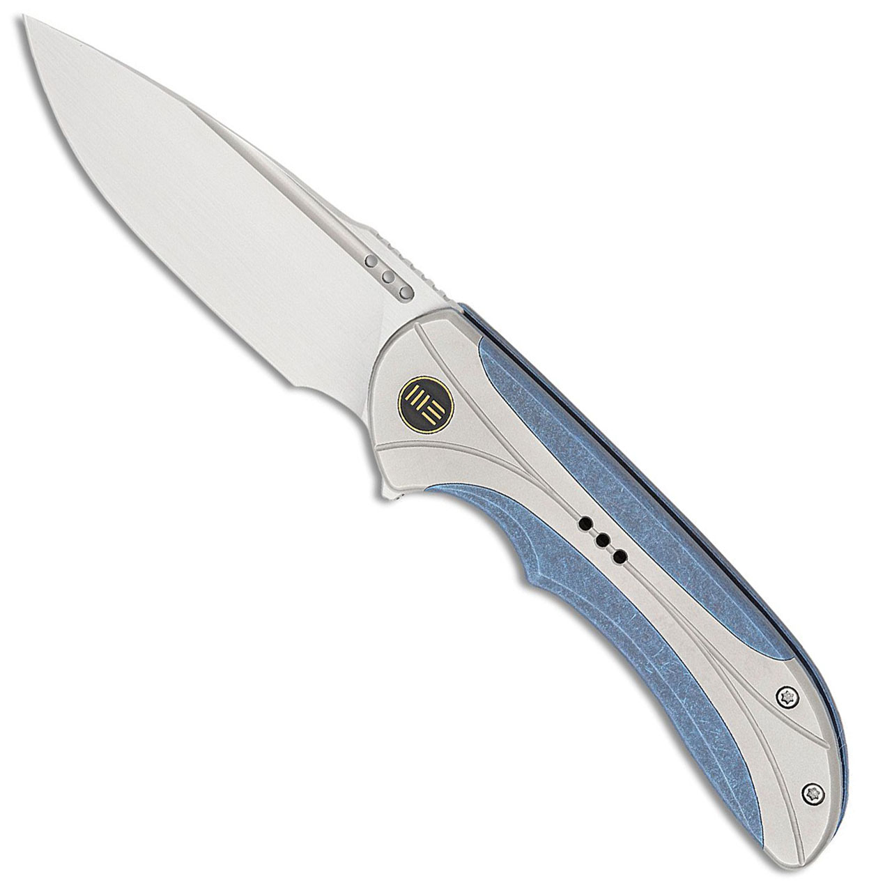 We Knife Company Equivik Nested Frame Lock Flipper Knife 3.48 CPM-20CV  Hand Rubbed Satin Drop Point Blade, Blue Titanium Handles with Polished  Bead Blasted Titanium Scales - KnifeCenter - WE23020-3