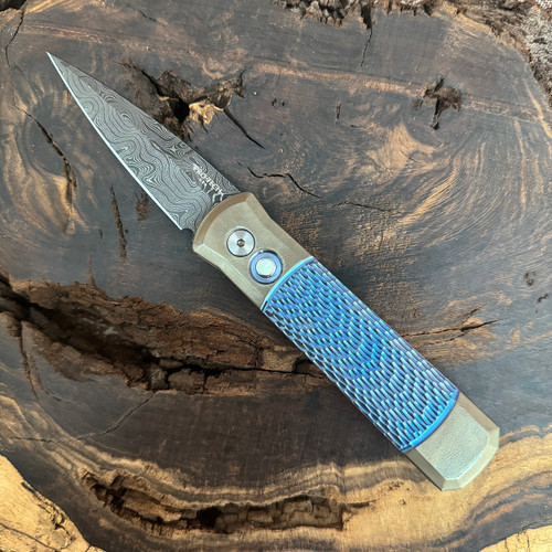 Pro-Tech Godson 2024 Custom 004 Titanium Handle w/ Blue Textured