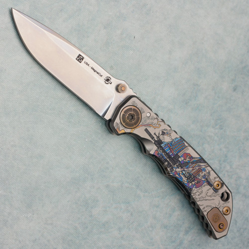 Spartan Blades Harsey Folder SHF Custom Engraved Ronin Long Gunner Titanium Handle Stonewash MagnaCut Blade | American Edge Knives