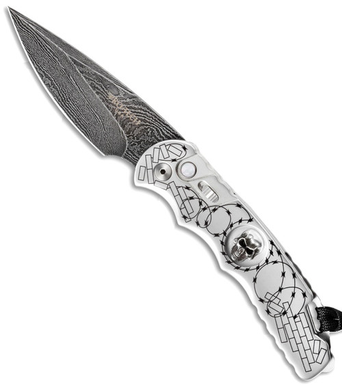 Pro-Tech TR-4.62 Polished Aluminum Skull Brick Barbwire Handle Zoe
