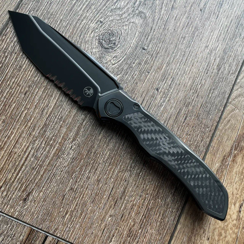 Microtech Anax T/E Integral Frame Lock DLC Titanium Handle w/ Carbon Fiber Inlay DLC Serrated 191C-2DLCTCFITI | American Edge Knives