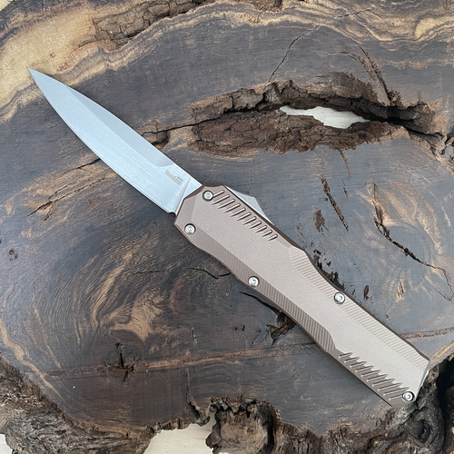Kershaw Livewire Automatic Tan Aluminum Handle Stonewash Blade